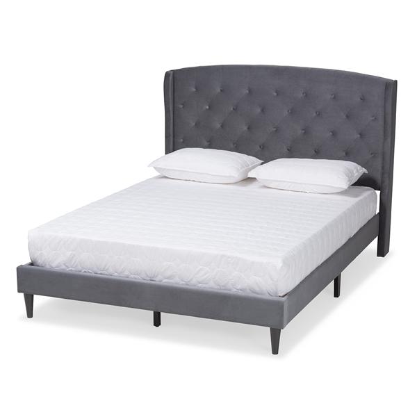 baxton studio Baxton Studio Joanna Modern and Contemporay Grey Velvet Fabric Upholstered and Dark Brown Finished Wood King Size Platform Bed