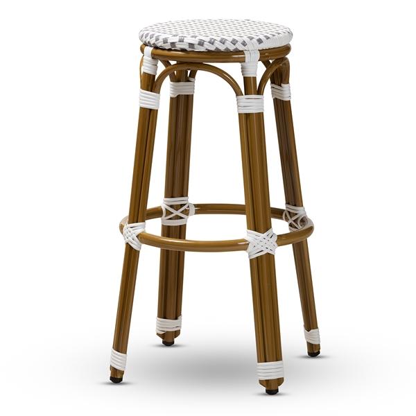 baxton studio Baxton Studio Joelle Classic French Indoor and Outdoor Grey and White Bamboo Style Stackable Bistro Bar Stool