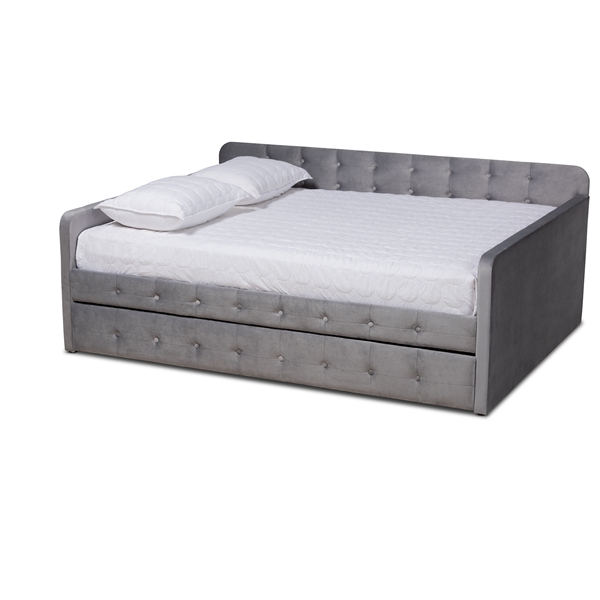 baxton studio Baxton Studio Jona Modern and Contemporary Transitional Grey Velvet Fabric Upholstered and Button Tufted Full Size Daybed with Trundle
