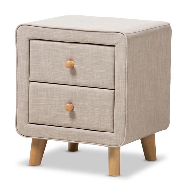 baxton studio Baxton Studio Jonesy Mid-Century Beige Linen Upholstered 2-Drawer Nightstand