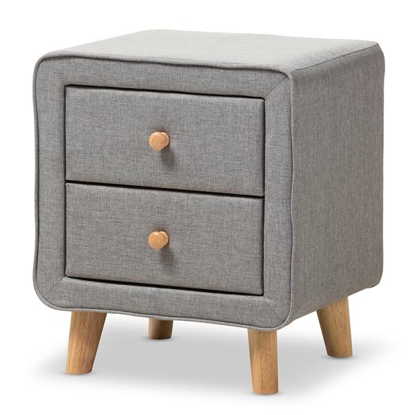 baxton studio Baxton Studio Jonesy Mid-Century Grey Fabric Upholstered 2-Drawer Nightstand