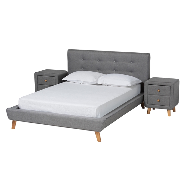 baxton studio Baxton Studio Jonesy Mid-Century Modern Transitional Grey Fabric Upholstered Full Size 3-Piece Bedroom Set