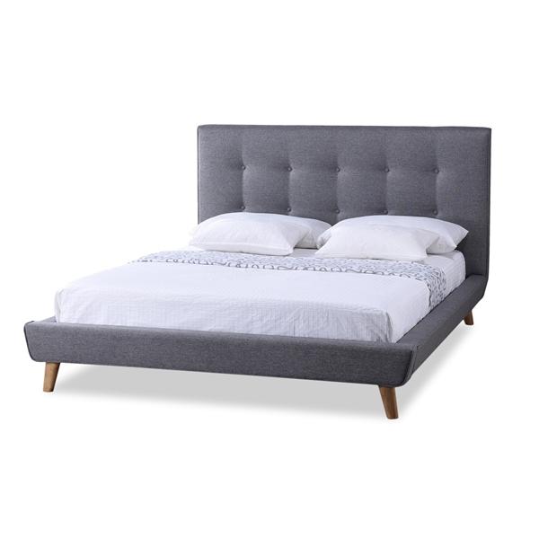 baxton studio Baxton Studio Jonesy Scandinavian Style Mid-century Grey Fabric Upholstered Queen Size Platform Bed
