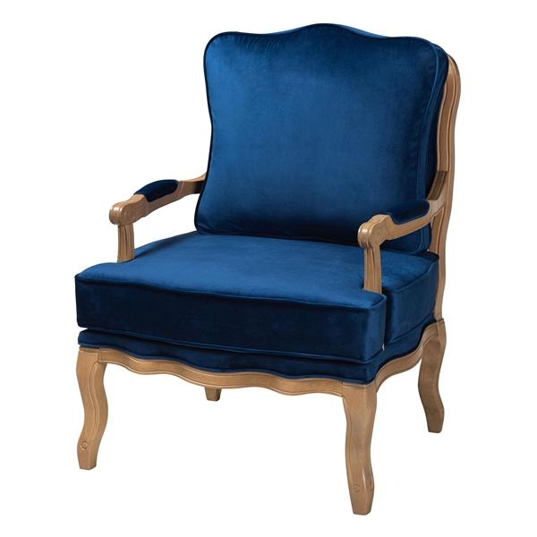 baxton studio Baxton Studio Jules Traditional Navy Blue Fabric and French Oak Brown Finished Wood Accent Chair