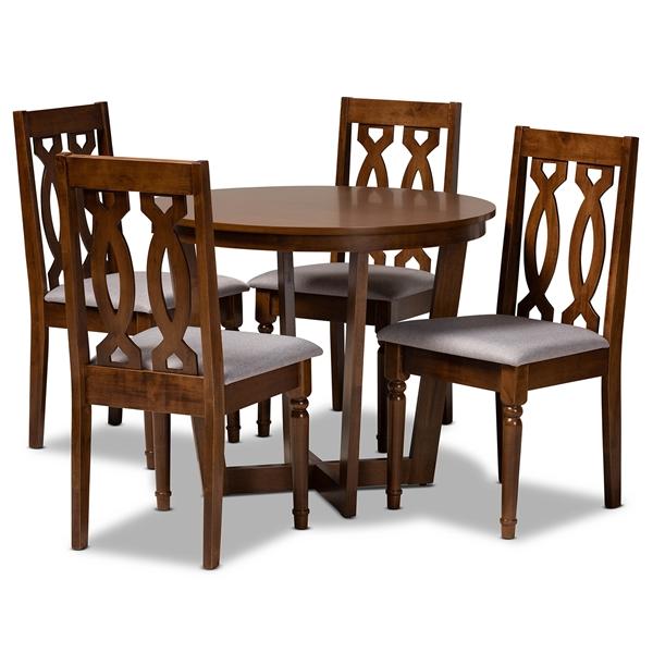 baxton studio Baxton Studio Julie Modern and Contemporary Grey Fabric Upholstered and Walnut Brown Finished Wood 5-Piece Dining Set