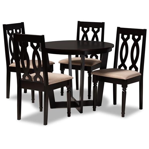 baxton studio Baxton Studio Julie Modern and Contemporary Sand Fabric Upholstered and Dark Brown Finished Wood 5-Piece Dining Set