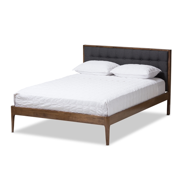 baxton studio Baxton Studio Jupiter Mid-Century Modern Grey Fabric Upholstered Button-Tufted King Size Platform Bed