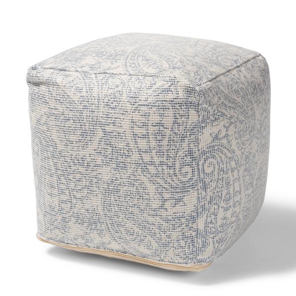 baxton studio Baxton Studio Juvita Modern and Contemporary Ivory and Blue Handwoven Cotton Paisley Pouf Ottoman