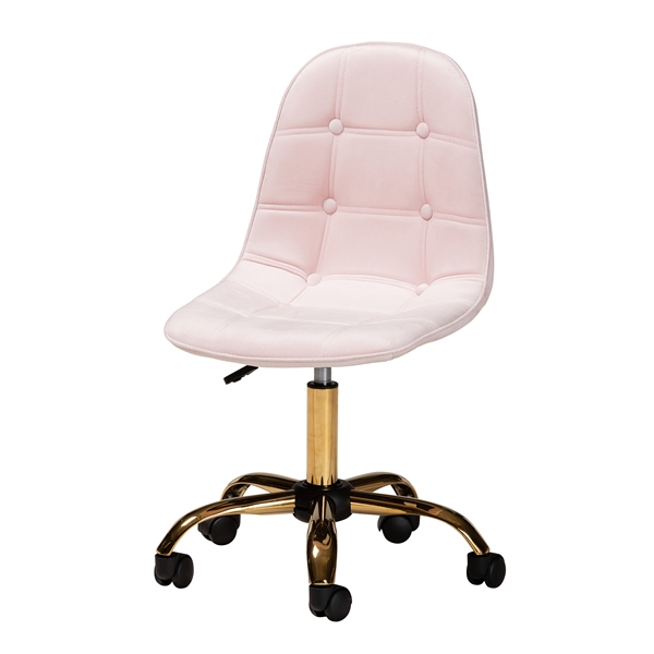 baxton studio Baxton Studio Kabira Contemporary Glam and Luxe Blush Pink Velvet Fabric and Gold Metal Swivel Office chair