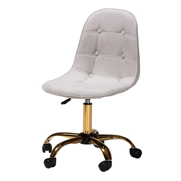 baxton studio Baxton Studio Kabira Contemporary Glam and Luxe Grey Velvet Fabric and Gold Metal Swivel Office chair