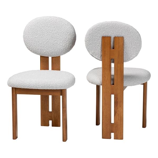 baxton studio Baxton Studio Kacela Modern Japandi Light Grey Boucle Fabric and Walnut Brown Finished Wood 2-Piece Dining Chair Set