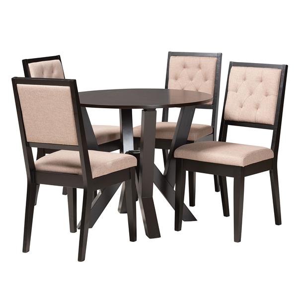 baxton studio Baxton Studio Kai Modern Sand Fabric and Dark Brown Finished Wood 5-Piece Dining Set