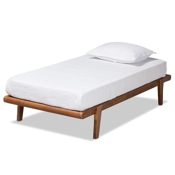 baxton studio Baxton Studio Kaia Mid-Century Modern Walnut Brown Finished Wood Twin Size Platform Bed Frame