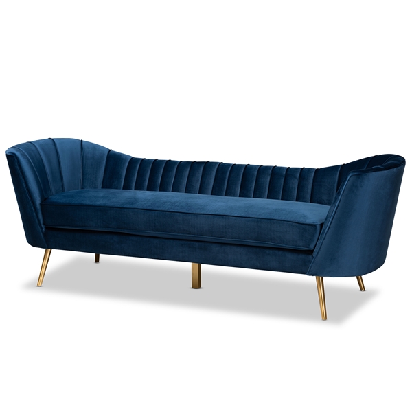 baxton studio Baxton Studio Kailyn Glam and Luxe Navy Blue Velvet Fabric Upholstered and Gold Finished Sofa