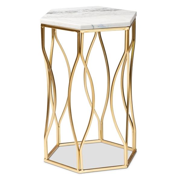 baxton studio Baxton Studio Kalena Modern and Contemporary Gold Metal End Table with Marble Tabletop