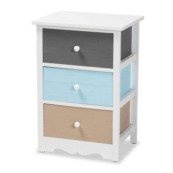 baxton studio Baxton Studio Kalila Modern and Contemporary White and Multi-Colored Finished Wood 3-Drawer End Table