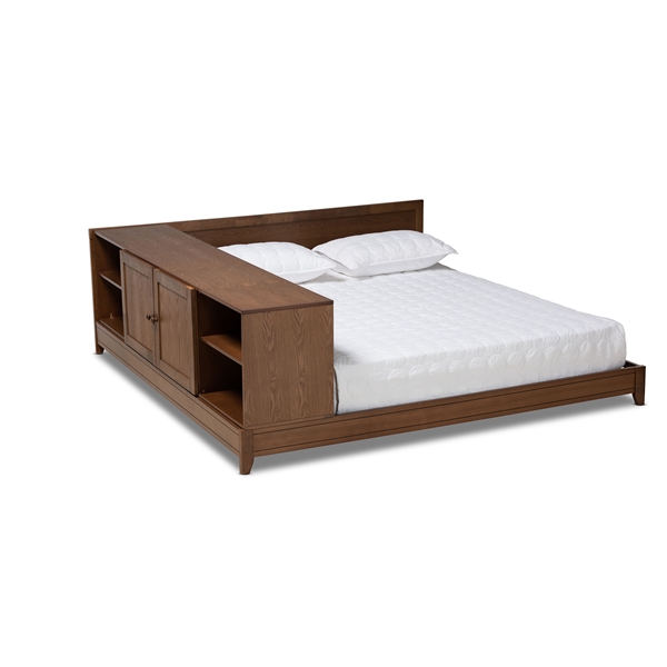 baxton studio Baxton Studio Kaori Modern and Contemporary Transitional Walnut Brown Finished Wood Queen Size Platform Storage Bed