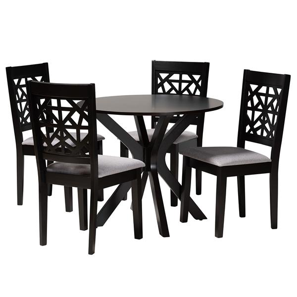 baxton studio Baxton Studio Karel Modern Grey Fabric and Espresso Brown Finished Wood 5-Piece Dining Set