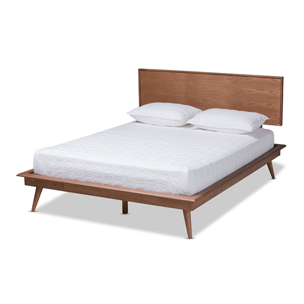 baxton studio Baxton Studio Karine Mid-Century Modern Walnut Brown Finished Wood Queen Size Platform Bed