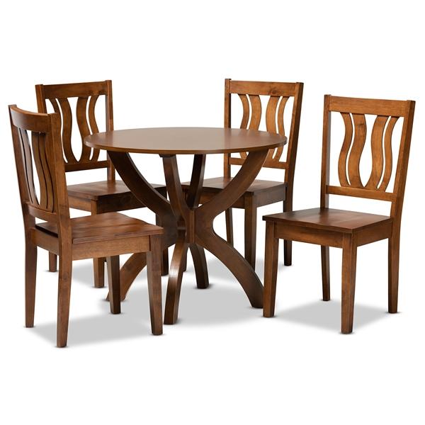baxton studio Baxton Studio Karla Modern and Contemporary Transitional Walnut Brown Finished Wood 5-Piece Dining Set