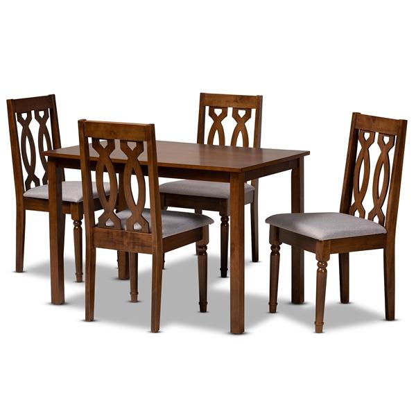 baxton studio Baxton Studio Kasia Modern and Contemporary Grey Fabric Upholstered and Walnut Brown Finished Wood 5-Piece Dining Set