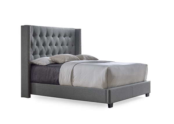 baxton studio Baxton Studio Katherine Contemporary Espresso Fabric Nail head Trim Wingback Bed - King GreyOne (1) King Size Bed