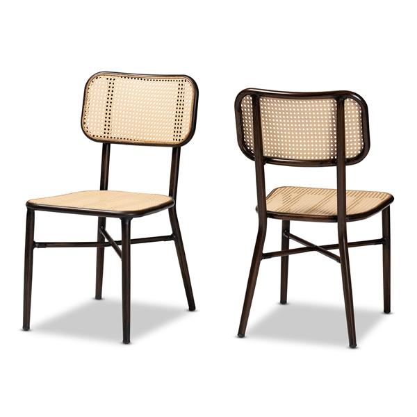 baxton studio Baxton Studio Katina Mid-Century Modern Dark Brown Finished Metal and Synthetic Rattan 2-Piece Outdoor Dining Chair Set