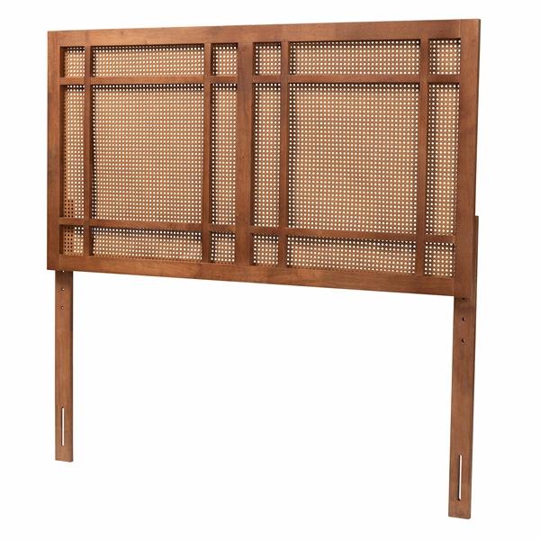 baxton studio Baxton Studio Katrice Mid-Century Modern Ash Walnut Finished Wood King Size Headboard with Rattan