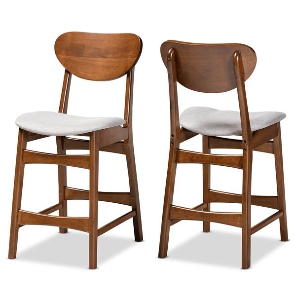 baxton studio Baxton Studio Katya Mid-Century Modern Grey Fabric Upholstered and Walnut Brown Finished Wood 2-Piece Counter Stool Set