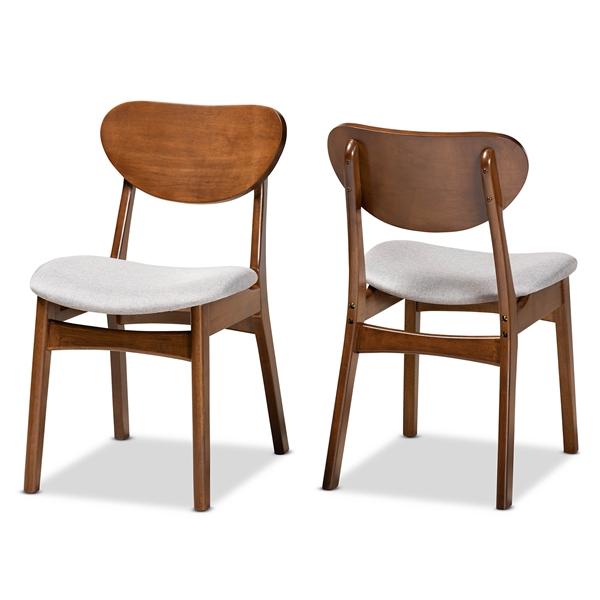 baxton studio Baxton Studio Katya Mid-Century Modern Grey Fabric Upholstered and Walnut Brown Finished Wood 2-Piece Dining Chair Set