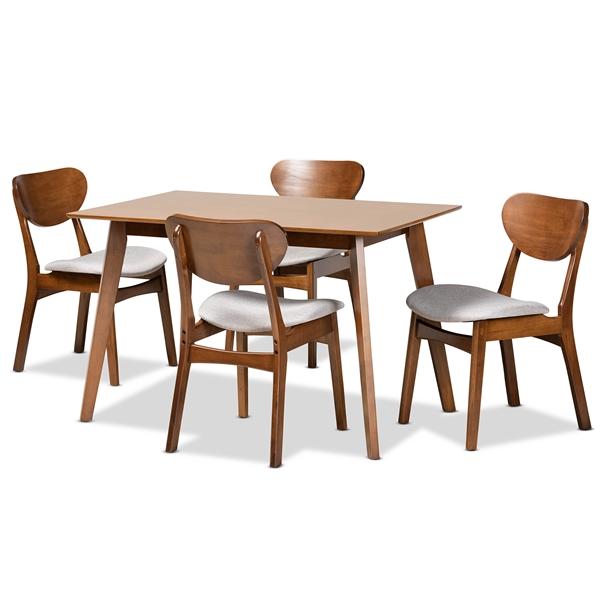 baxton studio Baxton Studio Katya Mid-Century Modern Grey Fabric Upholstered and Walnut Brown Finished Wood 5-Piece Dining Set