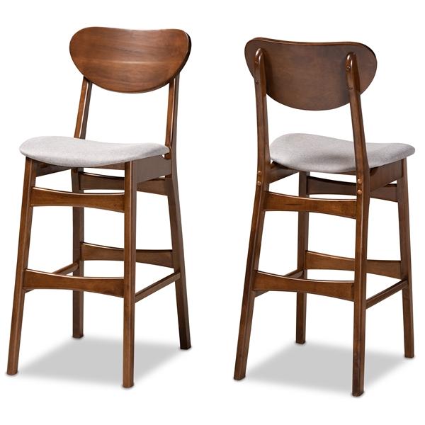 baxton studio Baxton Studio Katya Mid-Century Modern Grey Fabric Upholstered and Walnut Brown Finished Wood 2-Piece Bar Stool Set