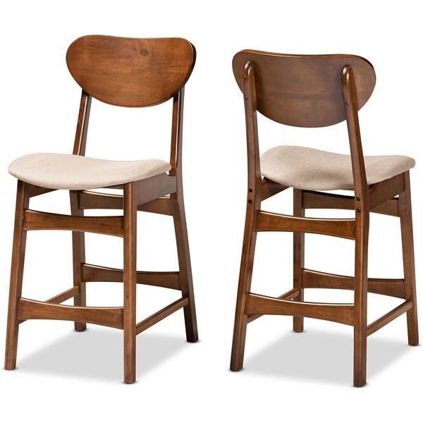baxton studio Baxton Studio Katya Mid-Century Modern Sand Fabric Upholstered and Walnut Brown Finished Wood 2-Piece Counter Stool Set