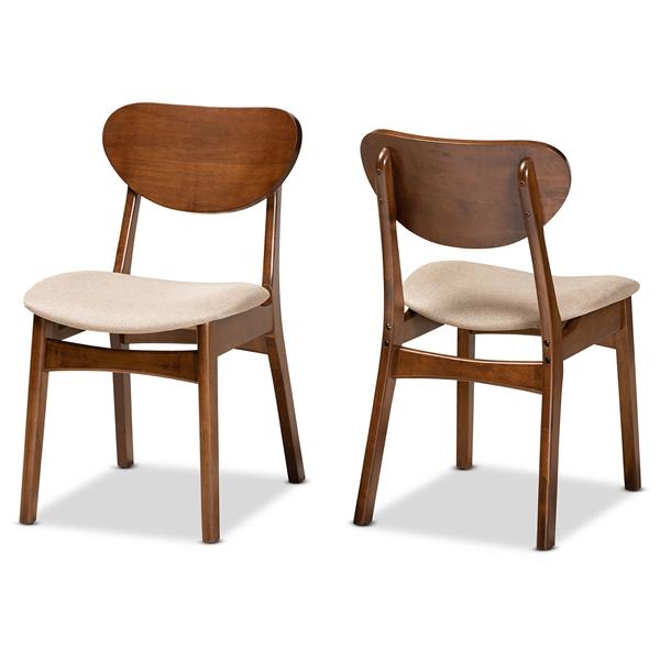 baxton studio Baxton Studio Katya Mid-Century Modern Sand Fabric Upholstered and Walnut Brown Finished Wood 2-Piece Dining Chair Set