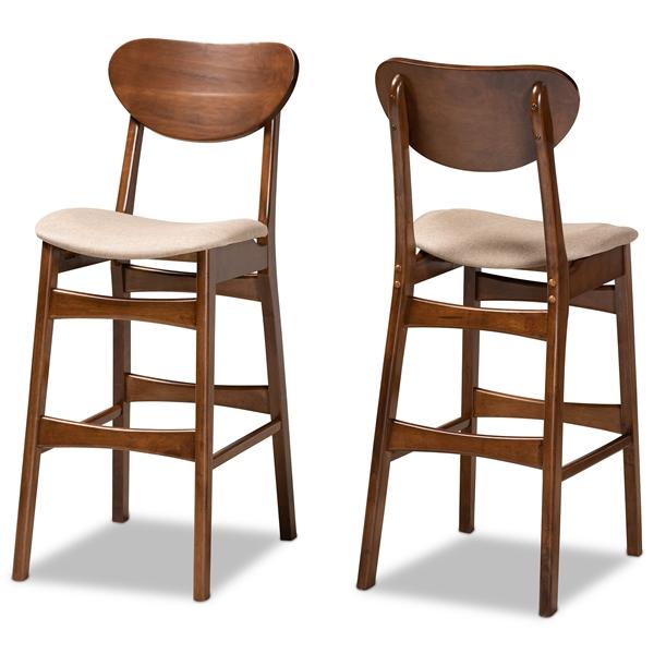 baxton studio Baxton Studio Katya Mid-Century Modern Sand Fabric Upholstered and Walnut Brown Finished Wood 2-Piece Bar Stool Set