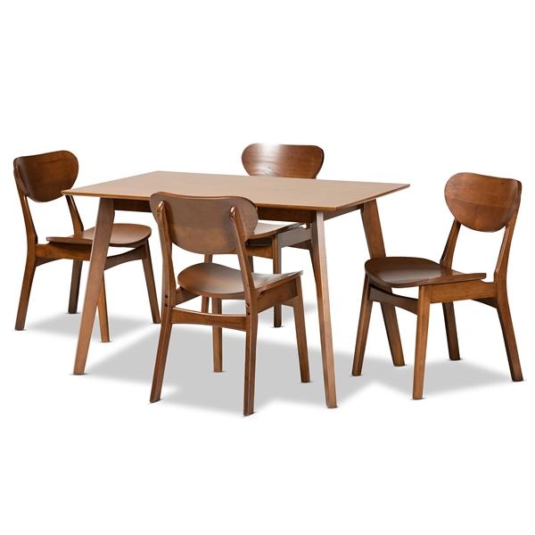 baxton studio Baxton Studio Katya Mid-Century Modern Walnut Brown Finished Wood 5-Piece Dining Set