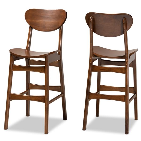 baxton studio Baxton Studio Katya Mid-Century Modern Walnut Brown Finished Wood 2-Piece Bar Stool Set
