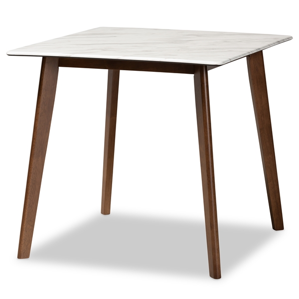 baxton studio Baxton Studio Kaylee Mid-Century Modern Transitional Walnut Brown Finished Wood Dining Table with Faux Marble Tabletop