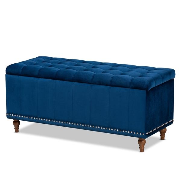 baxton studio Baxton Studio Kaylee Modern and Contemporary Navy Blue Velvet Fabric Upholstered Button-Tufted Storage Ottoman Bench