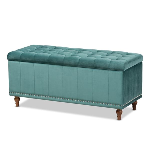 baxton studio Baxton Studio Kaylee Modern and Contemporary Teal Blue Velvet Fabric Upholstered Button-Tufted Storage Ottoman Bench