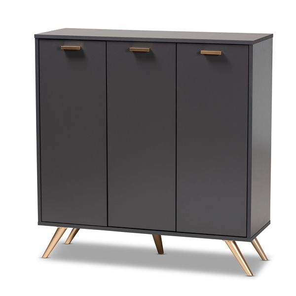 baxton studio Baxton Studio Kelson Modern and Contemporary Dark Grey and Gold Finished Wood 3-Door Shoe Cabinet