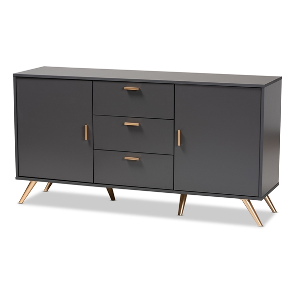 baxton studio Baxton Studio Kelson Modern and Contemporary Dark Grey and Gold Finished Wood 2-Door Sideboard Buffet