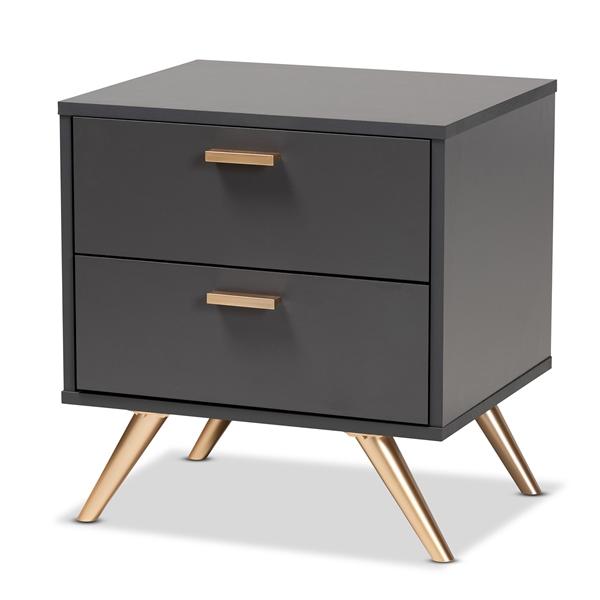 baxton studio Baxton Studio Kelson Modern and Contemporary Dark Grey and Gold Finished Wood 2-Drawer Nightstand