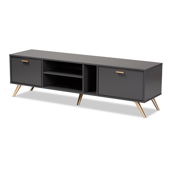baxton studio Baxton Studio Kelson Modern and Contemporary Dark Grey and Gold Finished Wood TV Stand