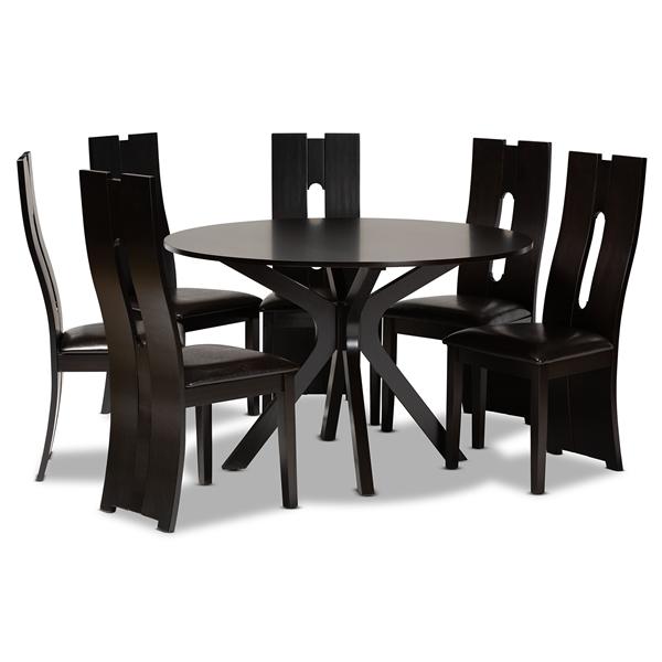 baxton studio Baxton Studio Kenyon Modern and Contemporary Dark Brown Faux Leather Upholstered and Dark Brown Finished Wood 7-Piece Dining Set