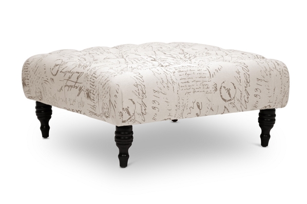 baxton studio Baxton Studio Keswick Beige Script Print Modern Tufted Ottoman