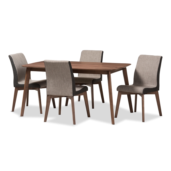 baxton studio Baxton Studio Kimberly Mid-Century Modern Beige and Brown Fabric 5-Piece Dining Set