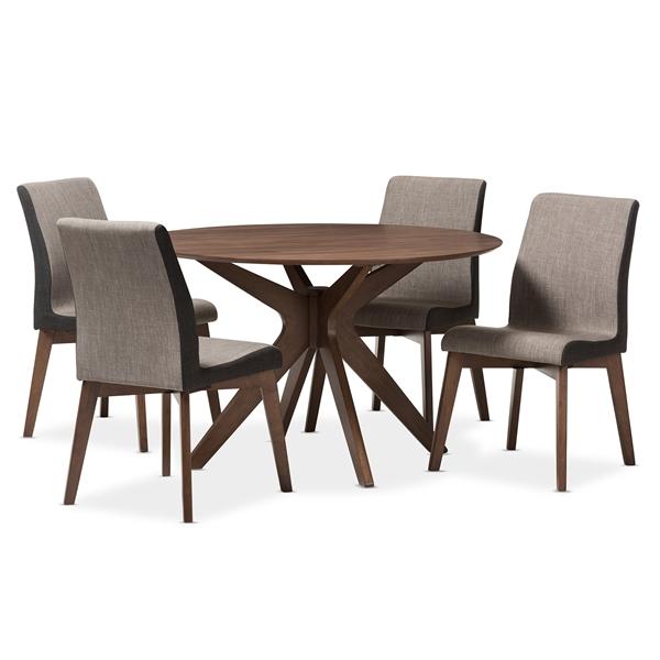 baxton studio Baxton Studio Kimberly Mid-Century Modern Walnut Wood Round 5-Piece Dining Set