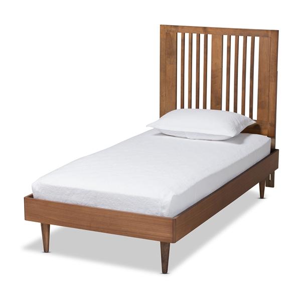 baxton studio Baxton Studio Kioshi Mid-Century Modern Transitional Ash Walnut Finished Wood Twin Size Platform Bed