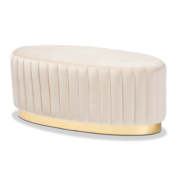 baxton studio Baxton Studio Kirana Glam and Luxe Beige Velvet Fabric Upholstered and Gold PU Leather Ottoman